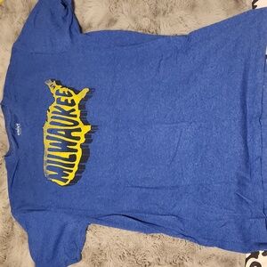 Milwaukee tee shirt, brewers colors blue yellow, large